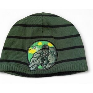 Marvel Incredible Hulk Striped Beanie Hat Green Black Kids Youth